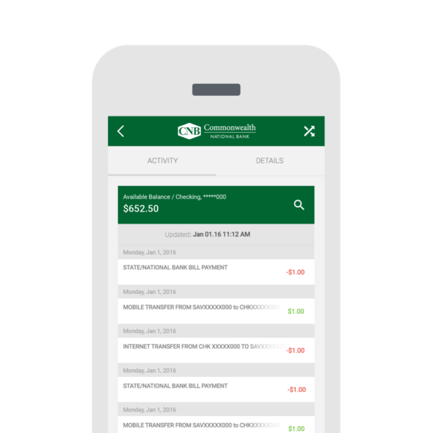 A close up of a mobile phone, showing the Commonwealth Banking App.