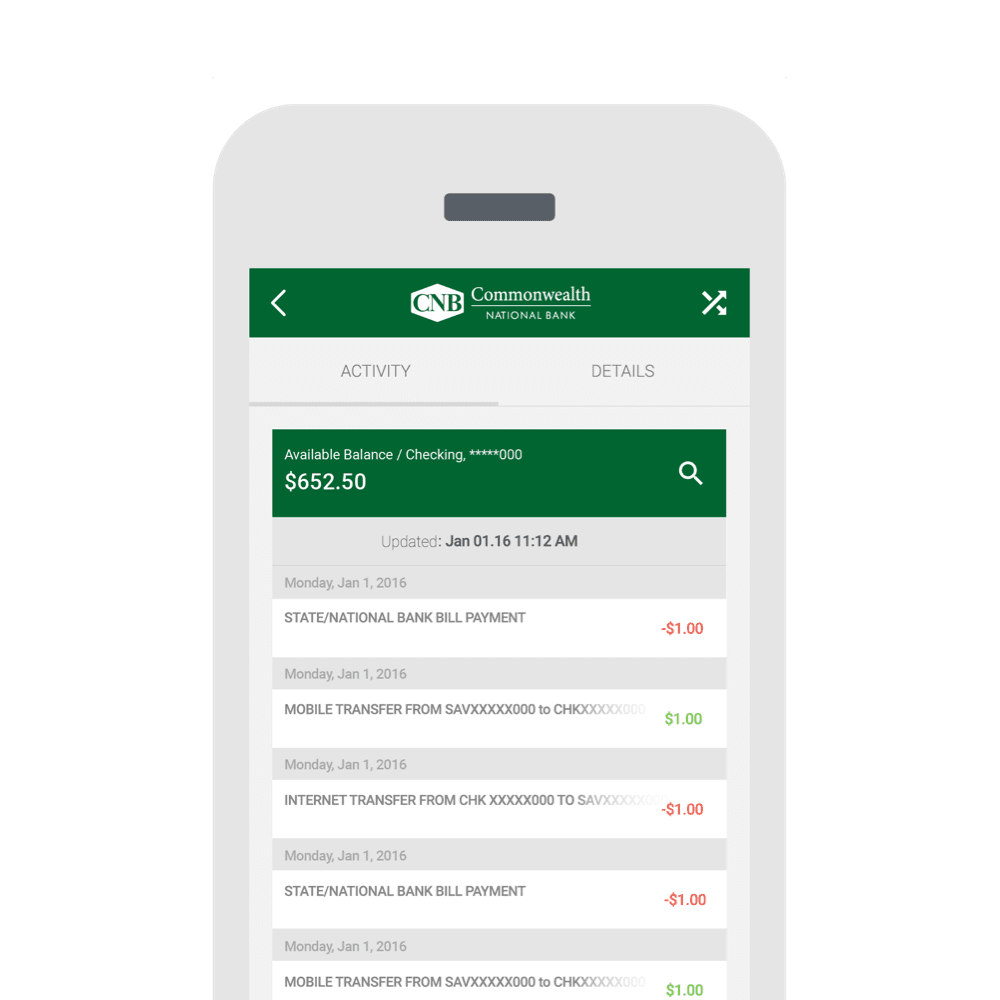 A close up of a mobile phone, showing the Commonwealth Banking App.